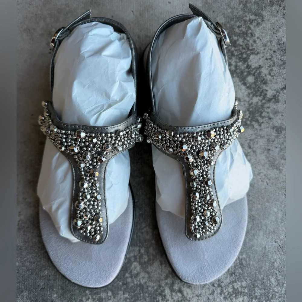 AEROSOLES Crystal Chlear Silver Embellished‎ Sandals Sz-7.5M. J